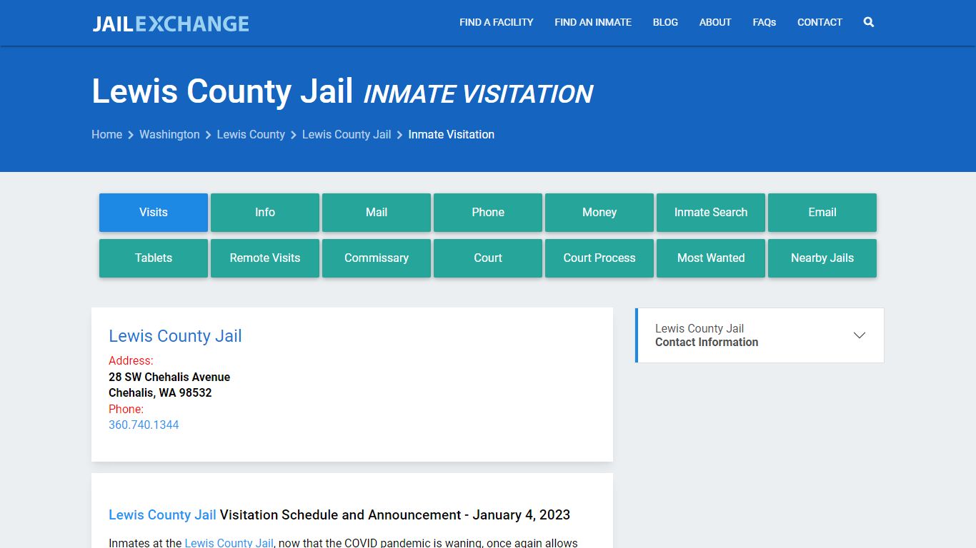 Inmate Visitation - Lewis County Jail, WA - Jail Exchange